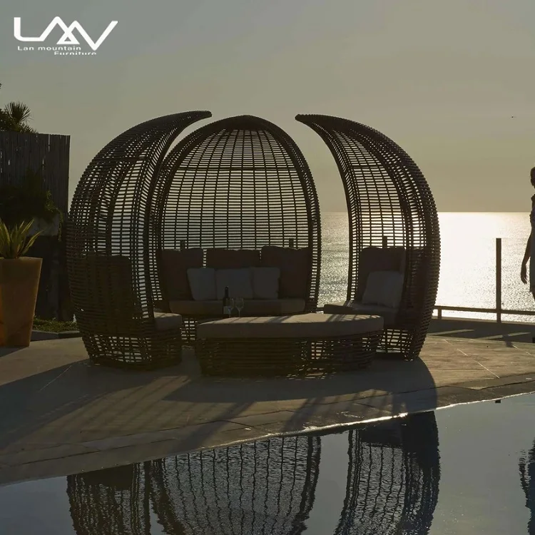 Outdoor Rattan Aluminium Frame Sunbed Villa Garden Patio Daybed Hotel Pool Beach Reclining Sofa Bed Sectional Furniture
