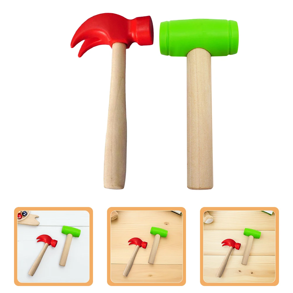 2 Pcs Simulation Repair Tool Small Maintenance Mallet Toy Wooden Claw Fake Pretend Plastic