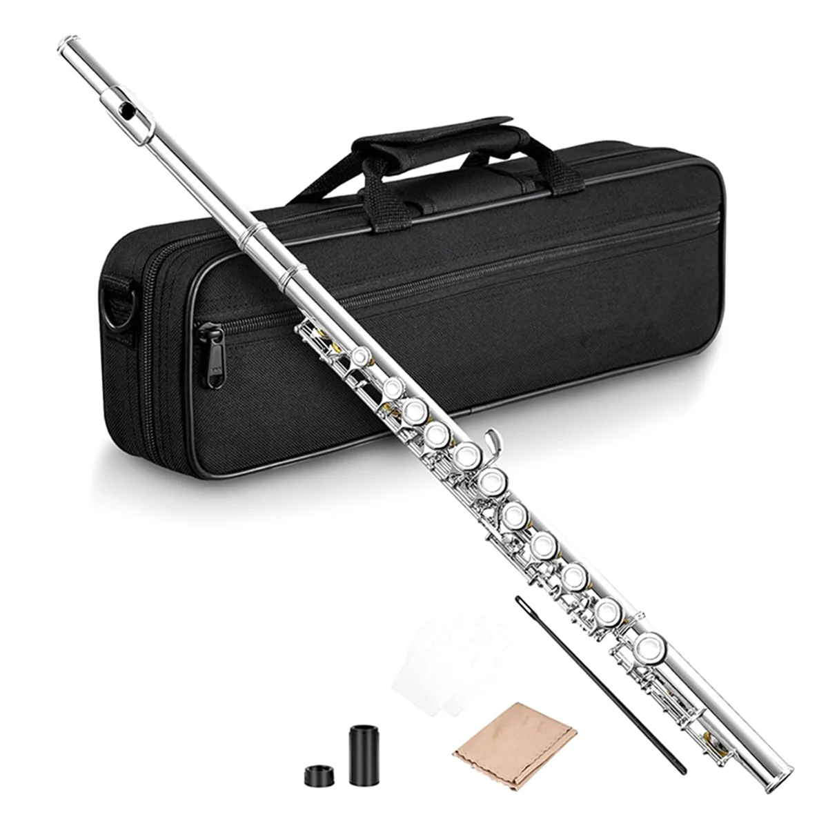 

New 16 Closed Open Holes C Key Professional Transverse Flute Concert Musical Instrument with Box Cleaning Cloth Stick Gloves