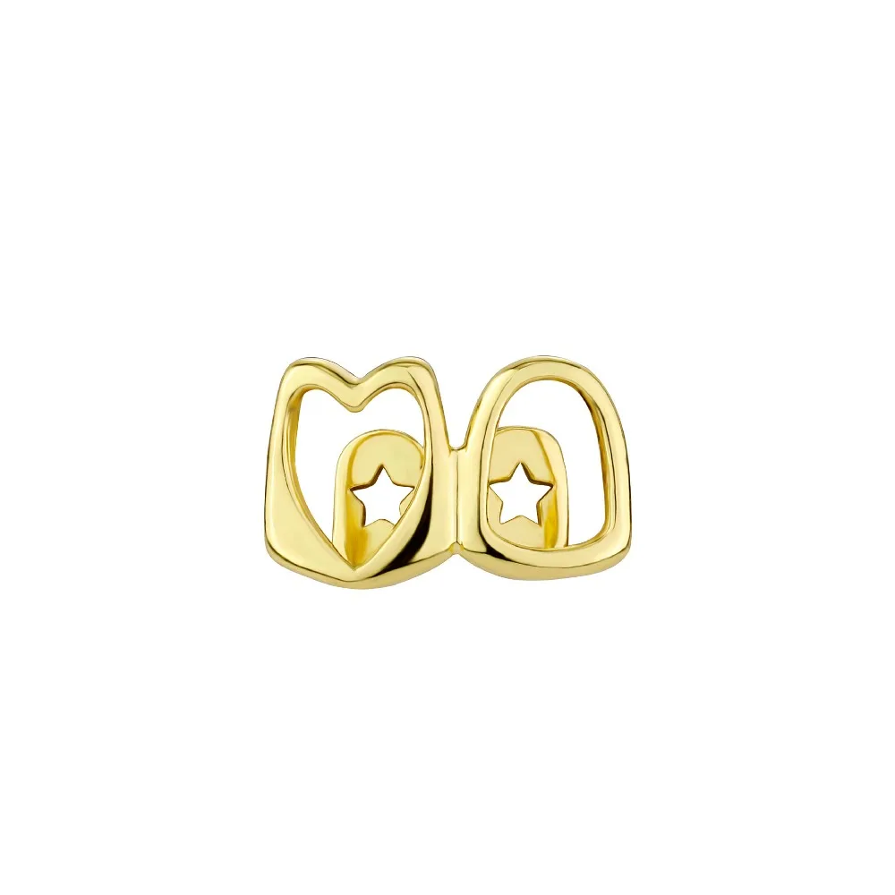 1/2pcs Hip Hop Hollow Heart Tooth Grillz Rhinestone Zircon Dental Grills Gold Color Tooth Caps Wearable Tooth Jewelry Women Men