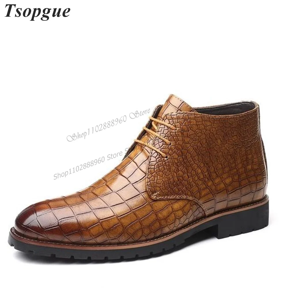 Alligator Brown Cross-Tied Patchwork Men's Pumps Shoes For Men Slip-On Runway Casual Party Shoes 2023 Fashion Zapatillas Muje