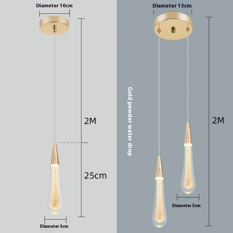 Water Droplet Pendant Light Internet Famous Luxury Bedside Table Crystal Pendant Light TV Background Wall Bar Counter