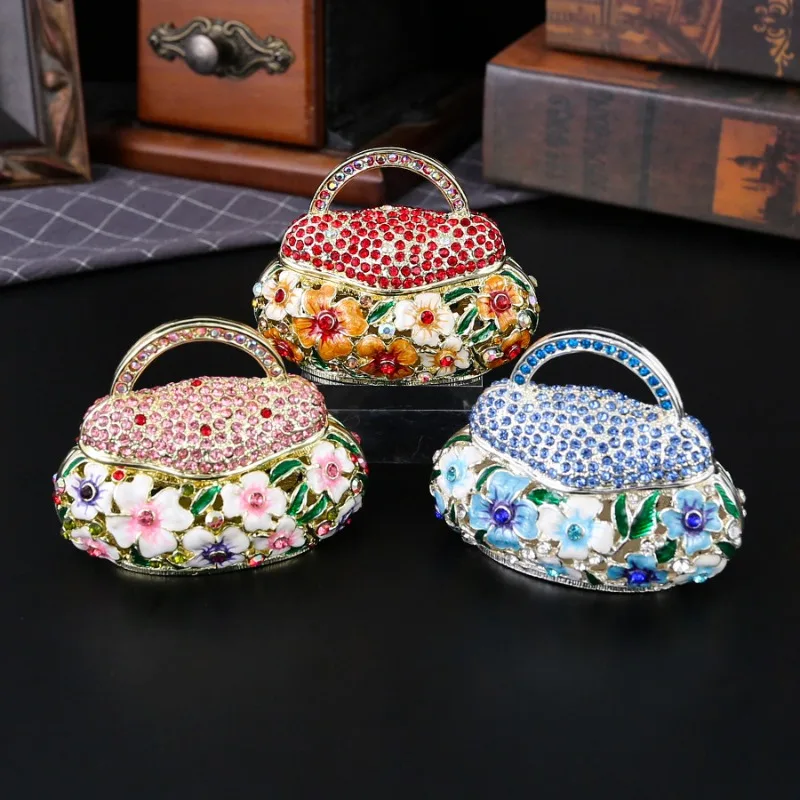 

New Metal Seven Treasures Handicrafts Chinese Enamel Jewelry Box Creative Home Decoration Flower Basket Bag Pendant Wholesale