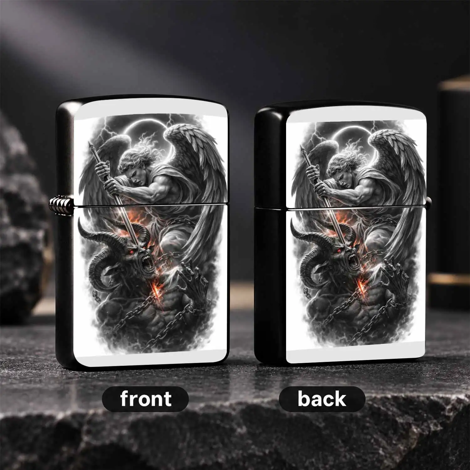 Epic Holy Vs Demon Art Pattern Ignition Device, Stylish Portable Artistic Accessory For Daily Use, Display, Gifting, Multi-Scenario Practical Decorative Tool With Dramatic Eclipsed Battle Aesthetic, Cool Unique Souvenir For Art Lovers A Hum