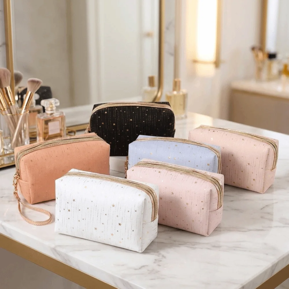 Exquisite Large Capacity Makeup Bag Rainproof Breathable Storage Bag Gold-tinted Lightweight Cosmetic Bag Travel