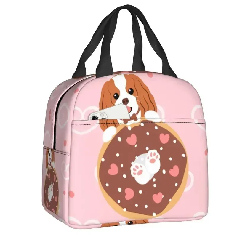 Cavalier King Charles Spaniel Insulated Lunch Bag Portable Floral Bouquet Dog Breed Thermal Cooler Lunch Box Beach Camp Travel