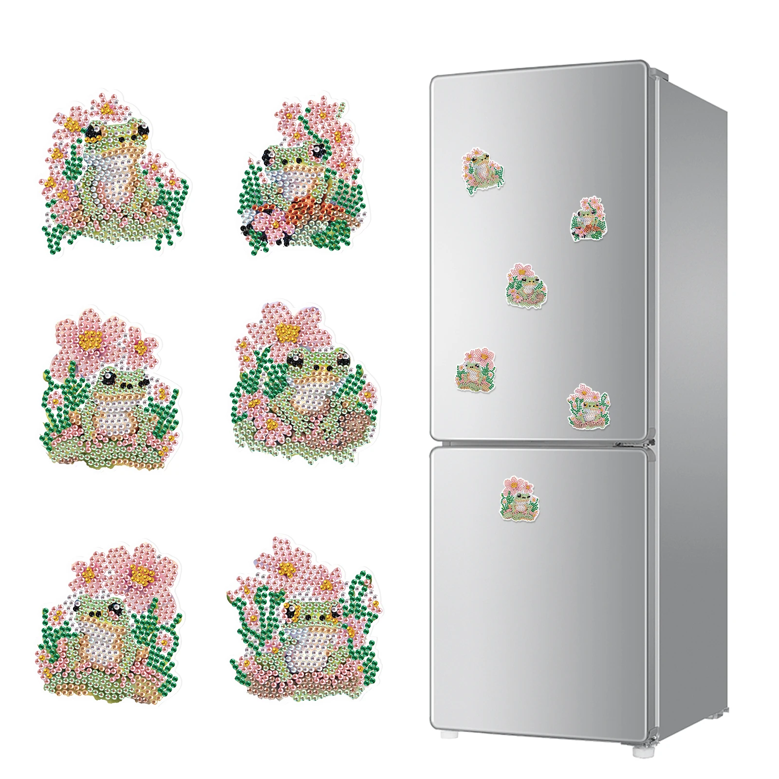 6Pcs Diamond Painting Magnet Fridge Stickers Kits,Cute Frog DIY Diamond Art Stickers for Refrigerator Home Ornaments Decor Gift