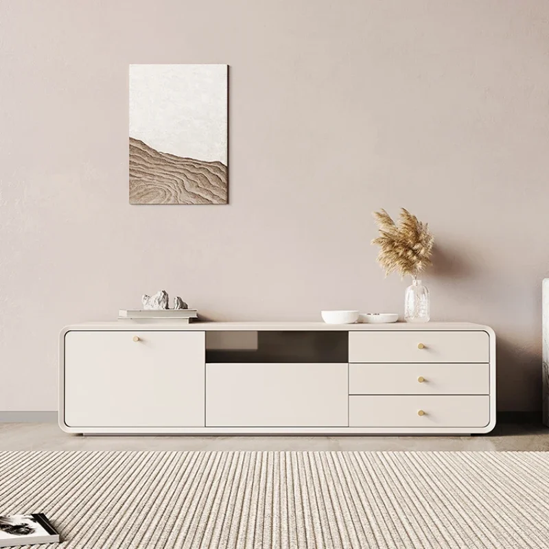 Modern simple cream style TV cabinet small apartment floor paint baking  solid wood  combination