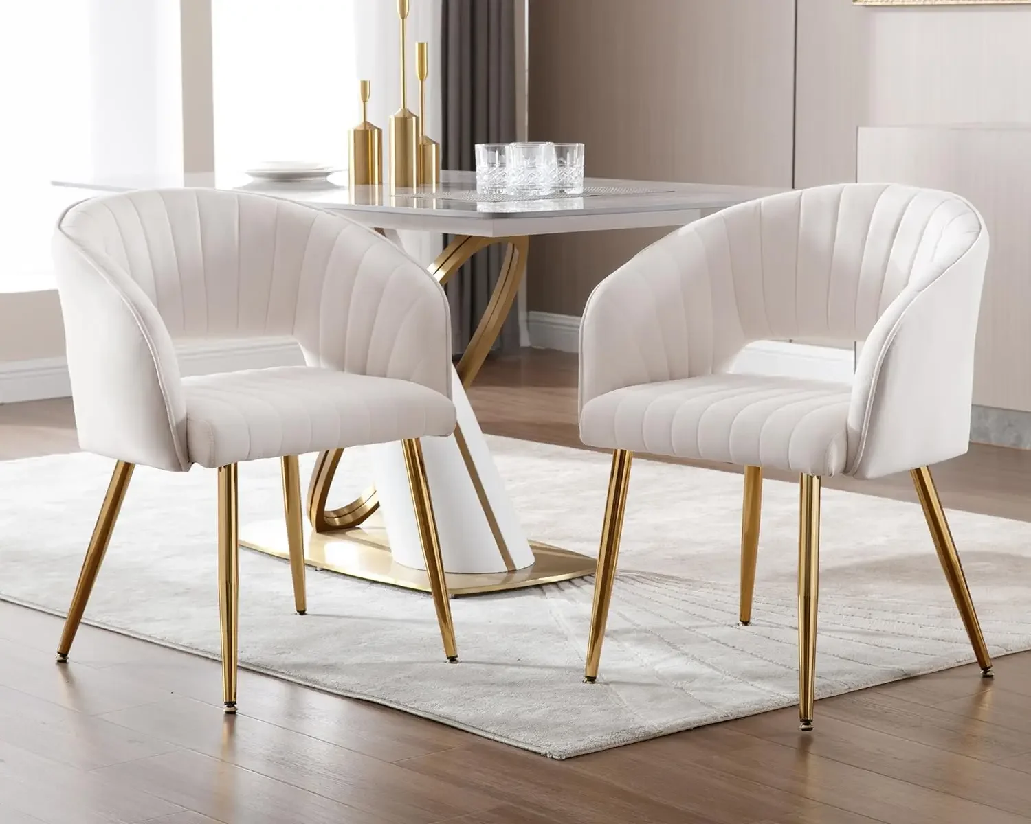 Modern Accent Dining Set of 6, Upholstered Velvet Dining Room with Hollow Back, Tufted Kitchen Side