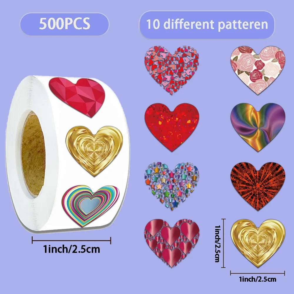 500PCS Creative Shining Love Roll Stickers, Account Decoration, DIY Skateboard Notebook, Water Cup Waterproof Stickers