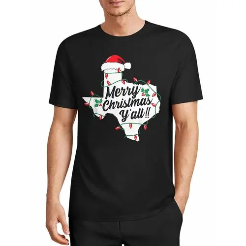 Turning the Landscape of Texas into a Christmas Scene, with Colorful Lights and Red Hats, and Authentic Texas Dialect Greetings, It Holds the Warmth of Winter Christmas for Texans Alone. Casual T-Shirt