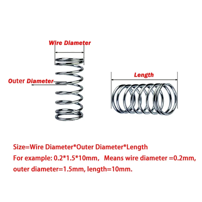 Spring Steel Micro Small Compression Spring Wire Dia 0.2/0.3/0.4mm OD:1.5/2/3/4/5/6/7/8mm Length: 5/10/15/20/25/30/35/40/45/50mm