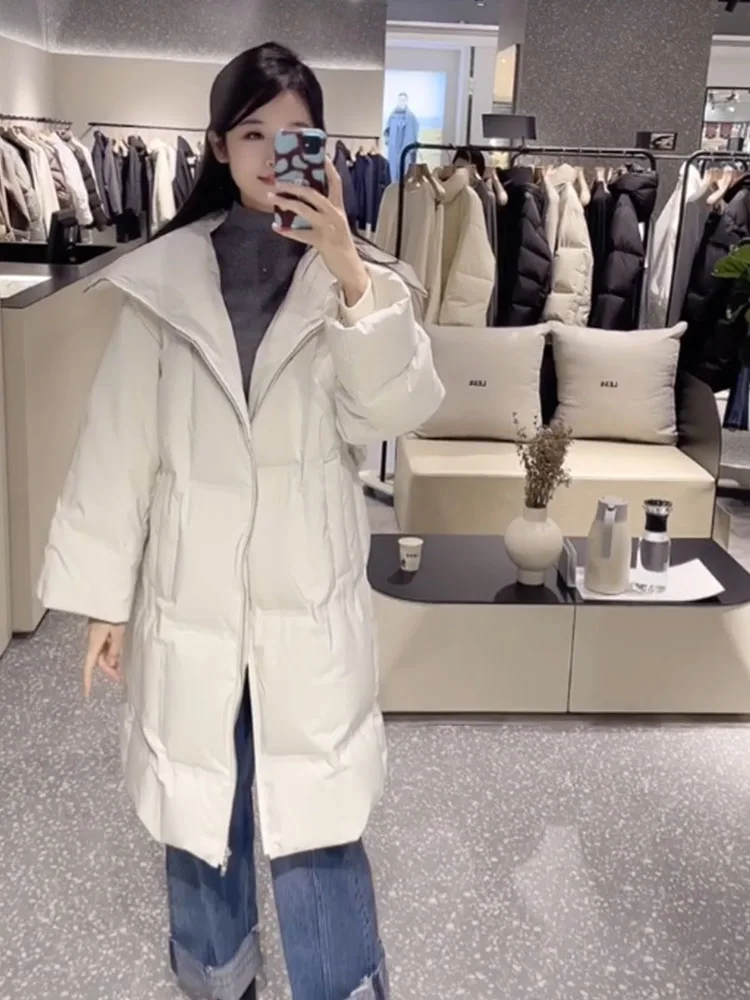 Weißer, übergroßer, langer Daunenmantel für Damen, Winter, Faion, koreanischer SLE-Brotmantel, verdickte Polyesterfaser, Wärme, Alltagskleidung