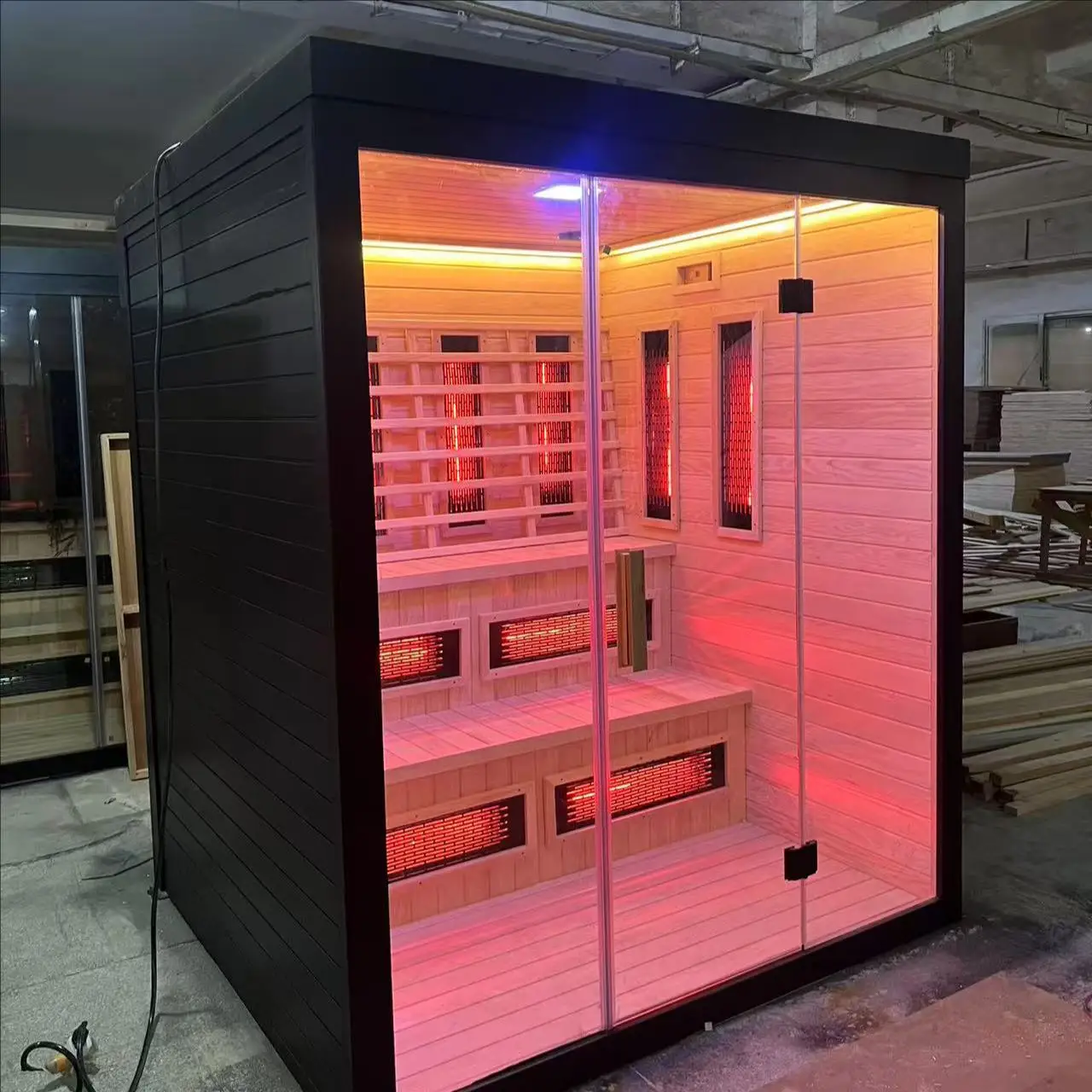2-Person Outdoor Dry Ozone Steam Sauna Red Light Therapy Panel Modern Traditional Design Electric Heating for Villas Solid Wood