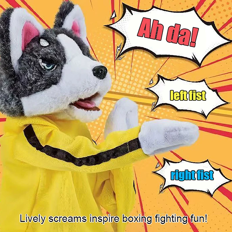 New Plush Interactive Toys Husky Boxing Battle With Voices Tricky Toy Phonetic Changes For Parent Child Game Party Children Gift