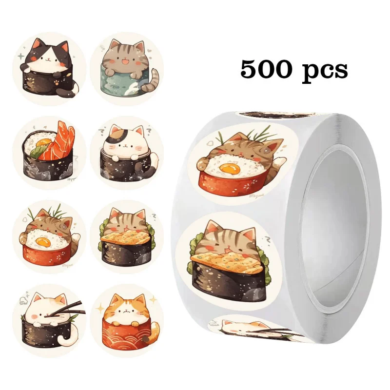 500Pcs Round Cat Sushi Thank You Stickers Cute Seal Labels for DIY Gift Wrapping, Envelope , Baking Cake Boxes Scrapbooking