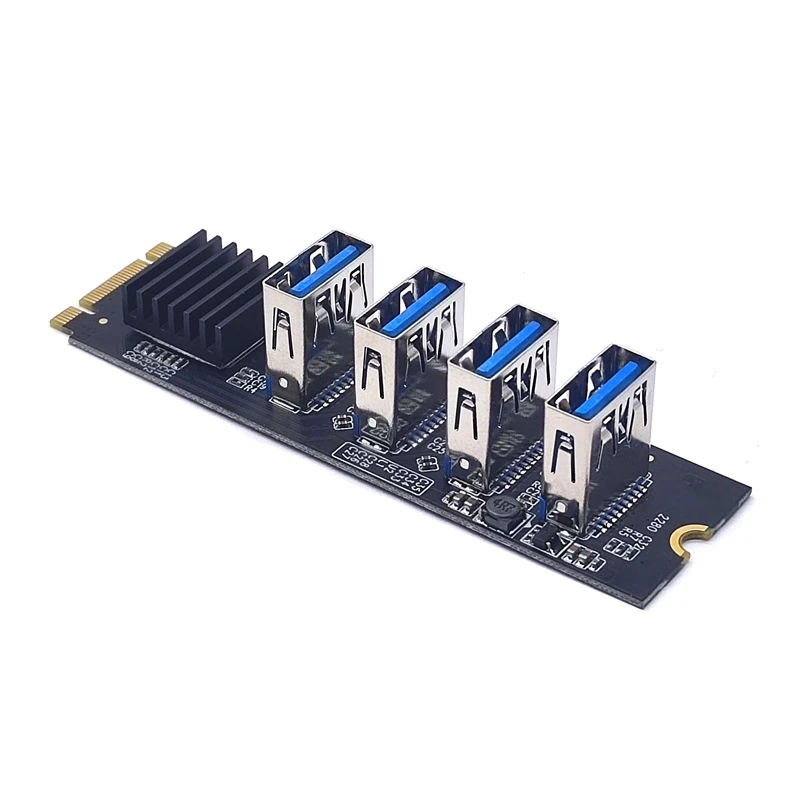 M.2 NVME To 4Port PCI-E 1X Riser Card M.2 MKEY PCI-E Adapter USB3.0 PCI-E Graphics Expansion Card ASM1184E Chip
