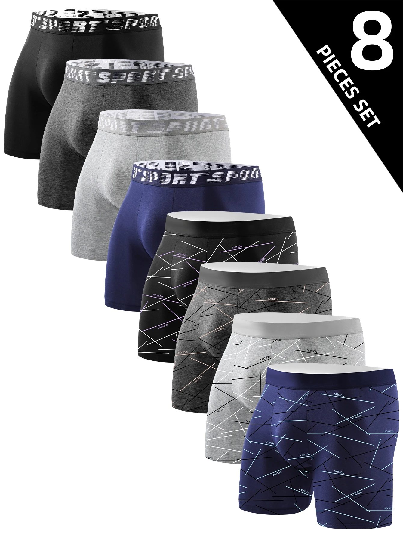 8 Pieces Men's Underwear Healthy High Quality Comfortable Men's Boxers Long Boxer Briefs Panties Casual Sports Trend Men's Pants