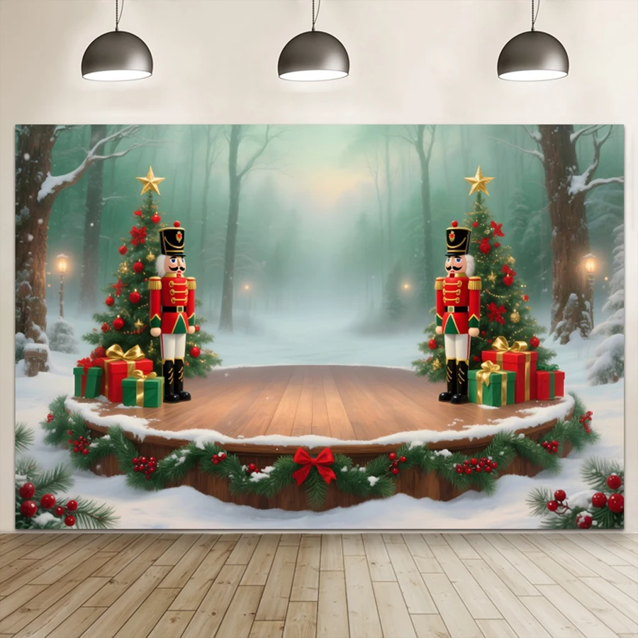 겨울 크리스마스 호두까기 인형 사진 배경 크리스마스 트리 눈 덮인 풍경 어린이 성인 초상화 배경 사진 스튜디오 소품