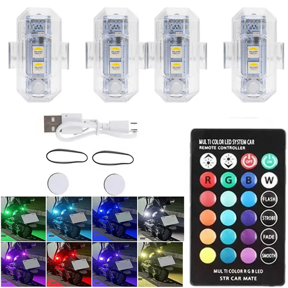 Lemombo RGB 7-color Aluminum Motorcycle Flash Headlight Rc Usb Led 6V 5W Anti-collision Rear Bike Tail Night Flying Mini Light