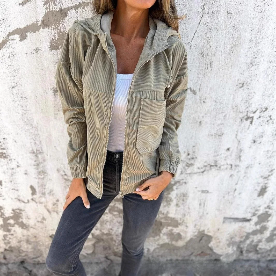 

Simple Sle Women's Pure Color Hooded Jaet Autumn New Arrival Independent Station Cross-Border Hot S Velvet Coat