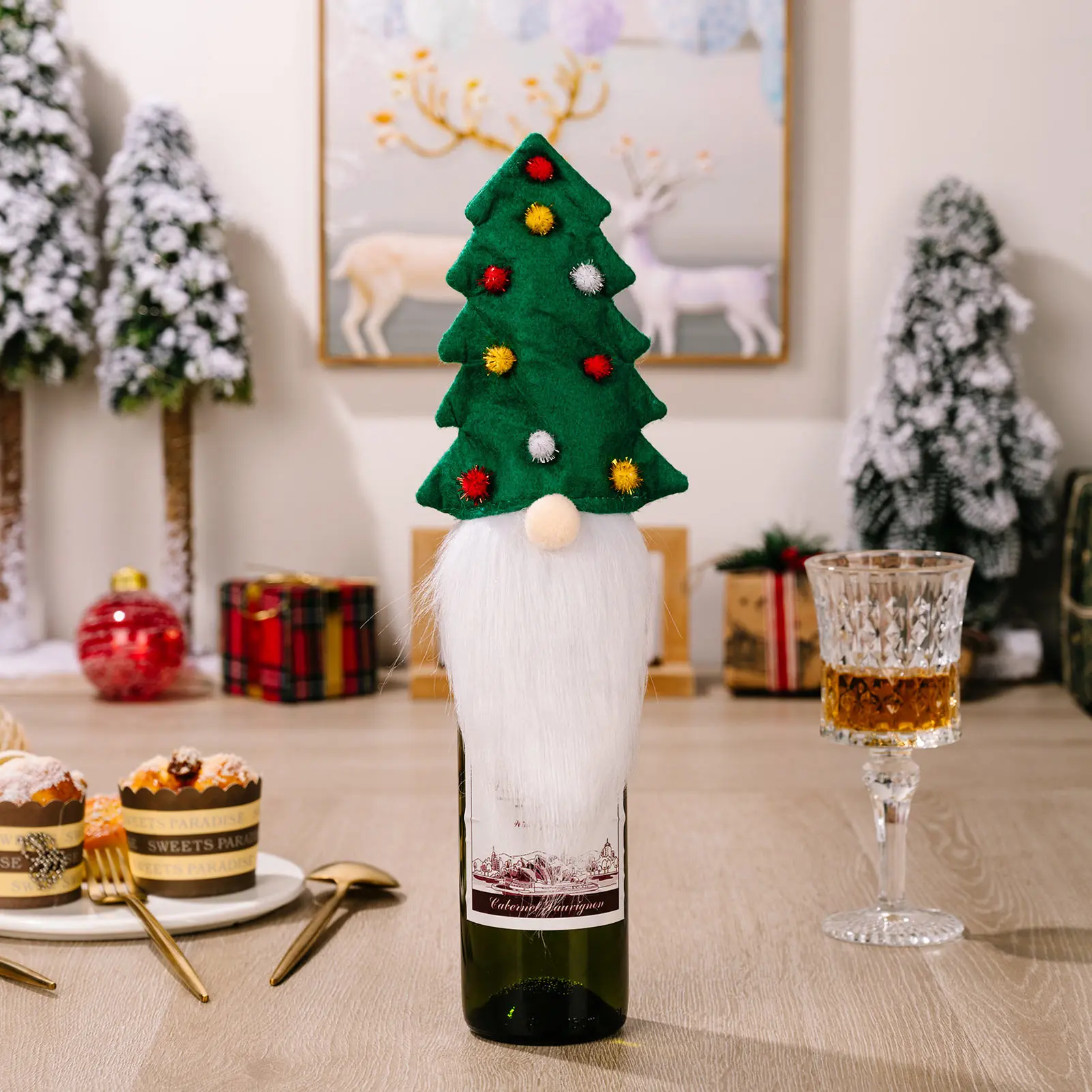 New Year 2023 Christmas Gift Bags Holder Wine Bottle Dust Cover Noel Christmas Decorations for Home Christmas Ornament Navidad