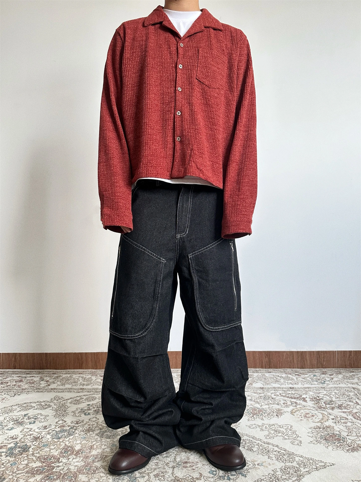 

Retro Multi-ket Industrial Jeans Loose Casual Trousers Men Women American Sle Design Loose Silhouette Casual Pants