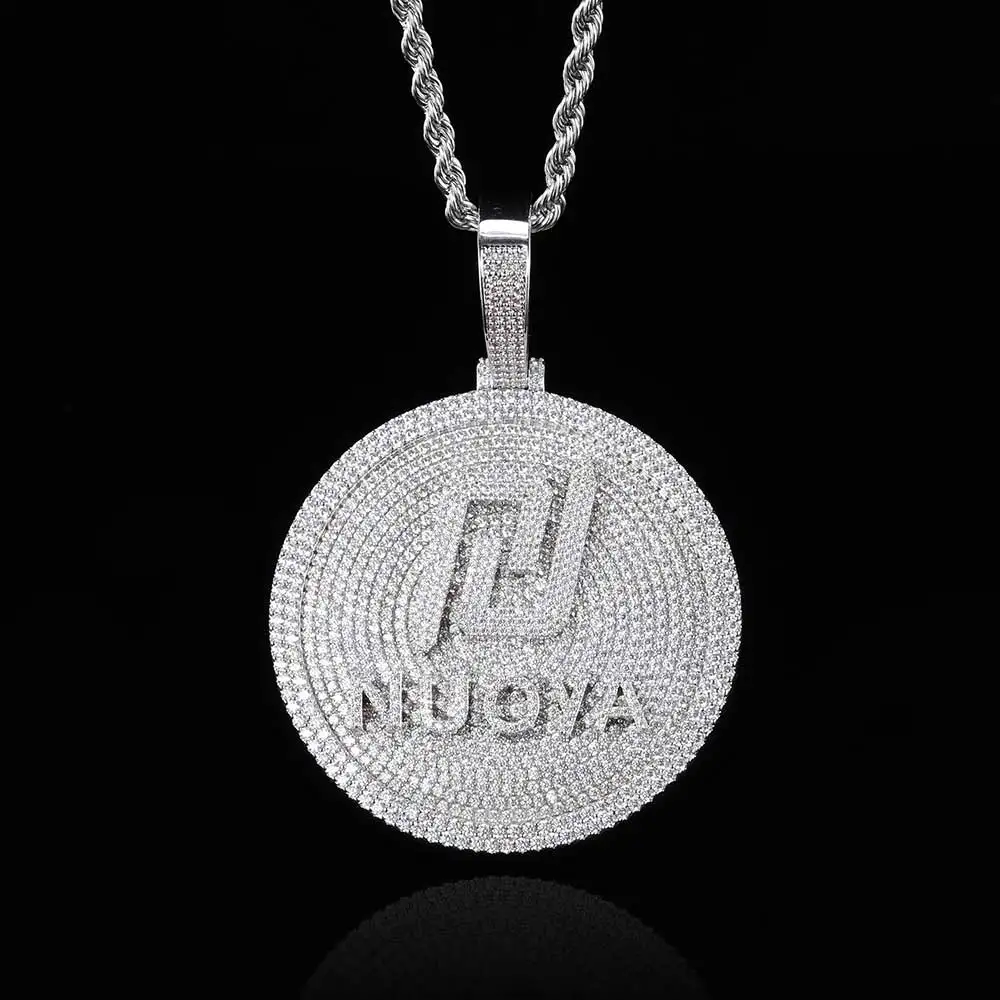 80mm Hip Hop Name DIY 2-9 Any Letter Customized Bling CZ Round Pendant Jewelry For Men With Chain Necklace