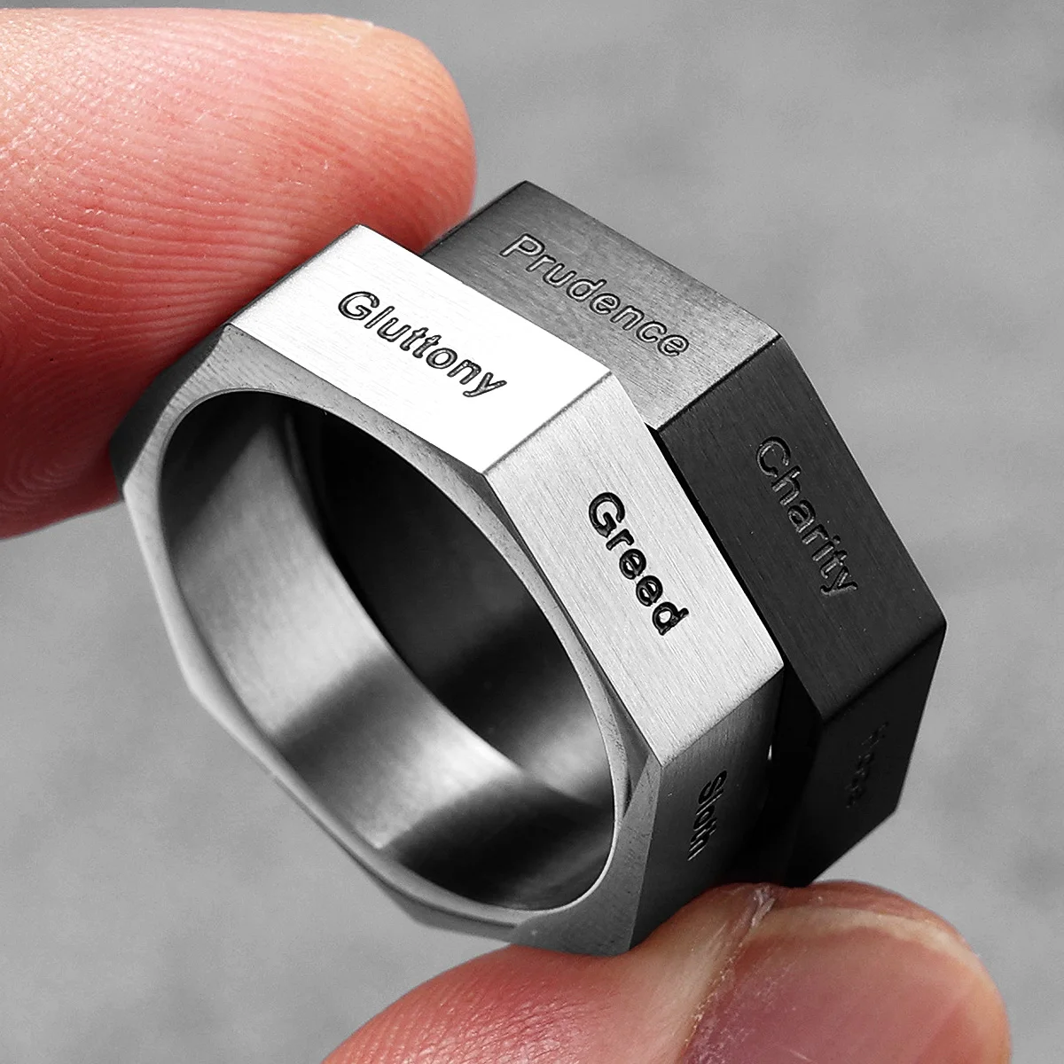 7 Deadly Sins 7 Holy Virtues Stainless Steel Men Rings Punk New In For Male Women Fashion Jewelry Creativity Gift Wholesale view 4