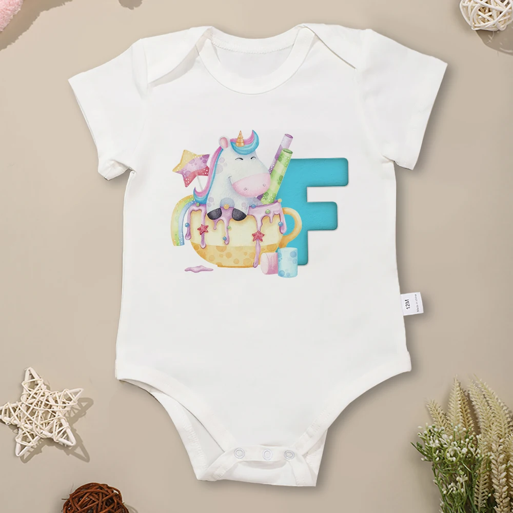 

Unicorn and Letter Print Cute Baby Girls Clothes Cartoon Onesies Cotton Summer Soft Breathable Newborn Boys Bodysuits Dropship