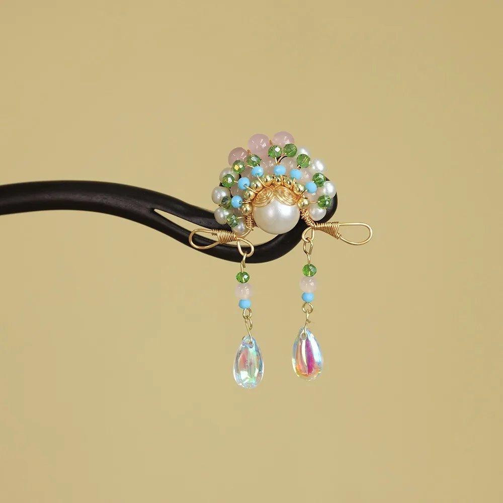 

Temperament Tassel New Chinese Style Hair Clip Pearl Red Hanfu Hairpin Antique Retro Wooden Hair Stick Hair Chopstick