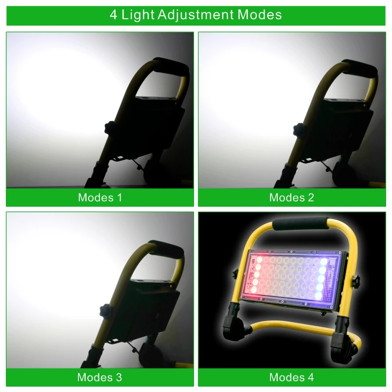 Imagem -03 - Conduziu a Iluminação ao ar Livre Holofote 5000mah Portátil Spotlight Emergência Recarregável Lâmpada de Acampamento Modos Aviso Luz Inundação 50w