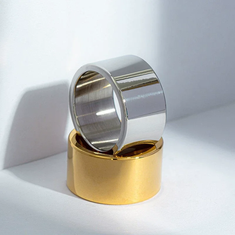 عالية الجودة الرجال الفولاذ المقاوم للصدأ خواتم الصلبة بسيطة 12 مللي متر واسعة ضخمة الدائري للذكور الزفاف الفرقة مجوهرات اكسسوارات بالجملة