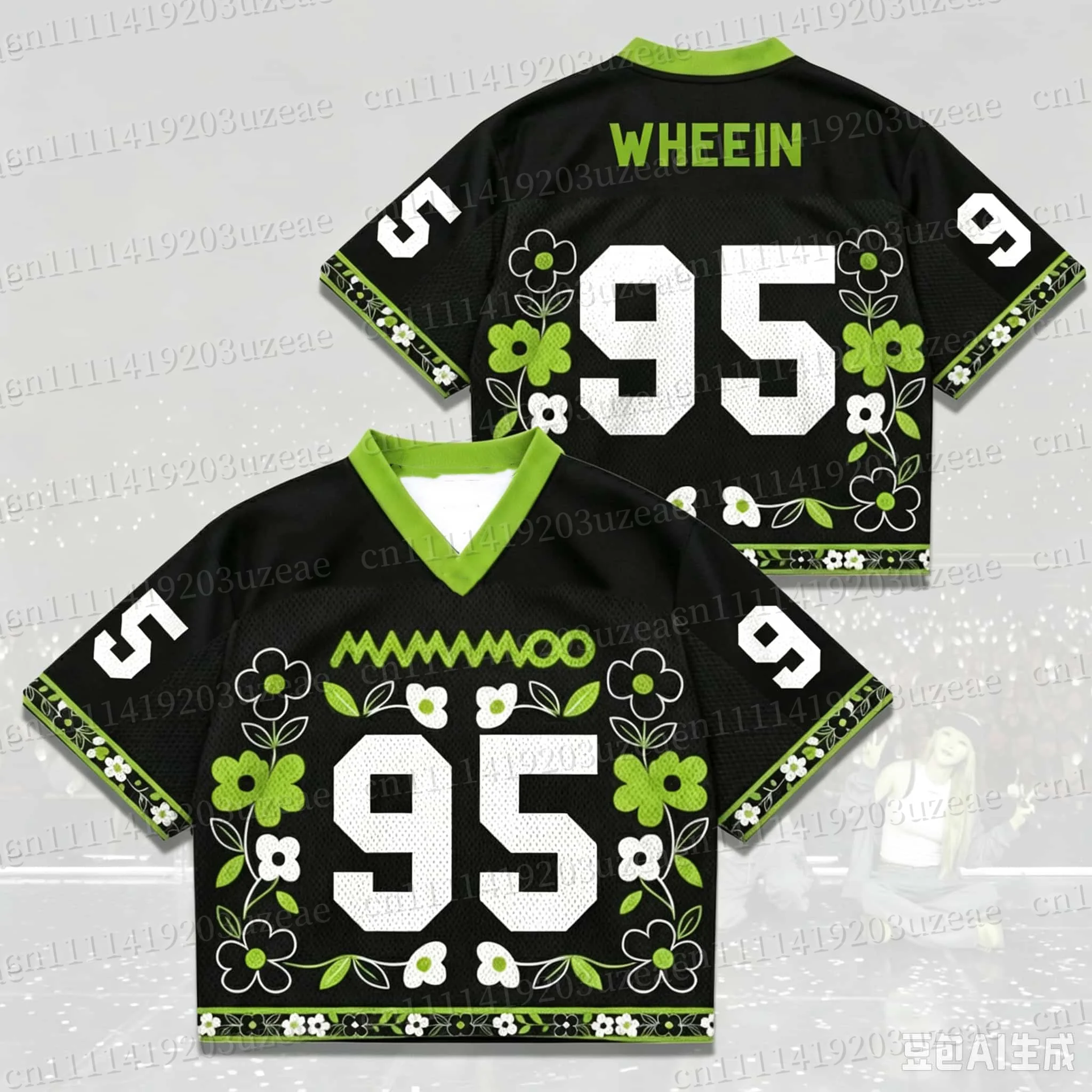 World Tour Jersey Green Flower Graphic V-Neck T Shirt Women Men Quick Dry Mesh Jersey Gift For Fans Kpop Concert Y2K Streetwear