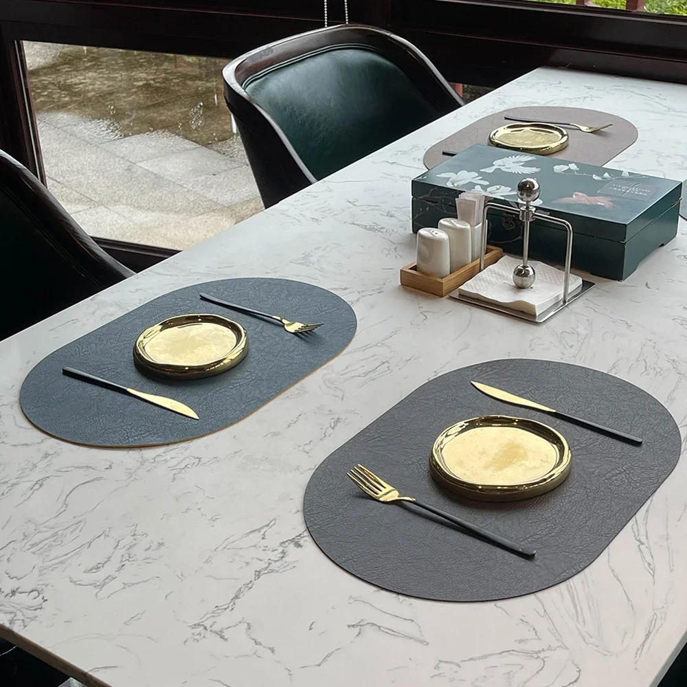 Cowhide Texture PVC Leather Placemats Heat-Resistant Scald-Proof Dual-Sided Table Mats Coasters Home Dining