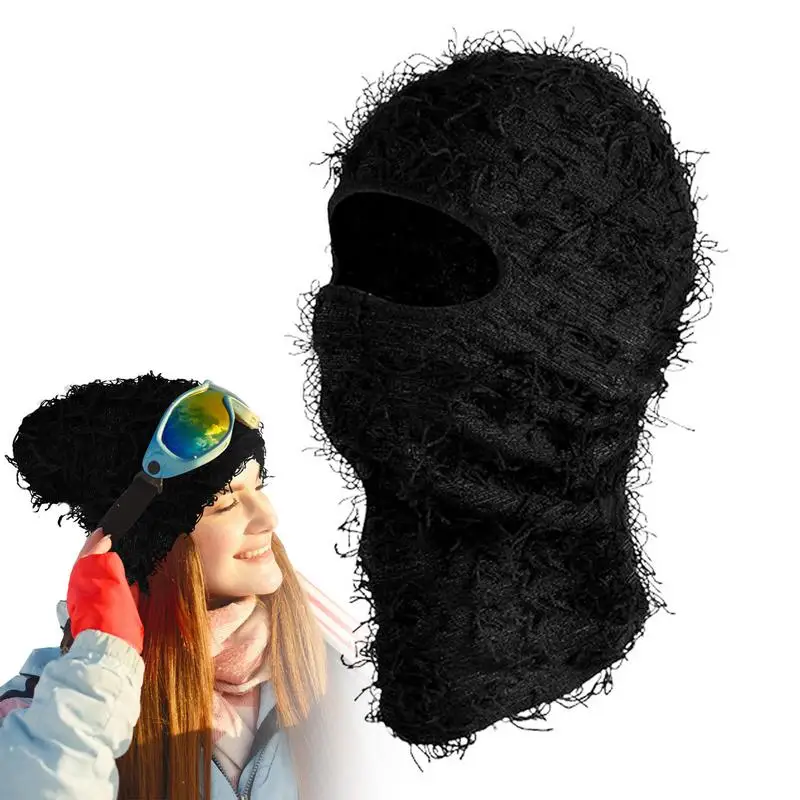 

Full Face Cover Fuzzy Knitted Beanie Neck Warmer Stretchy And Soft Fuzzy Knitted Full Face Cover For Hiking Skiing Running