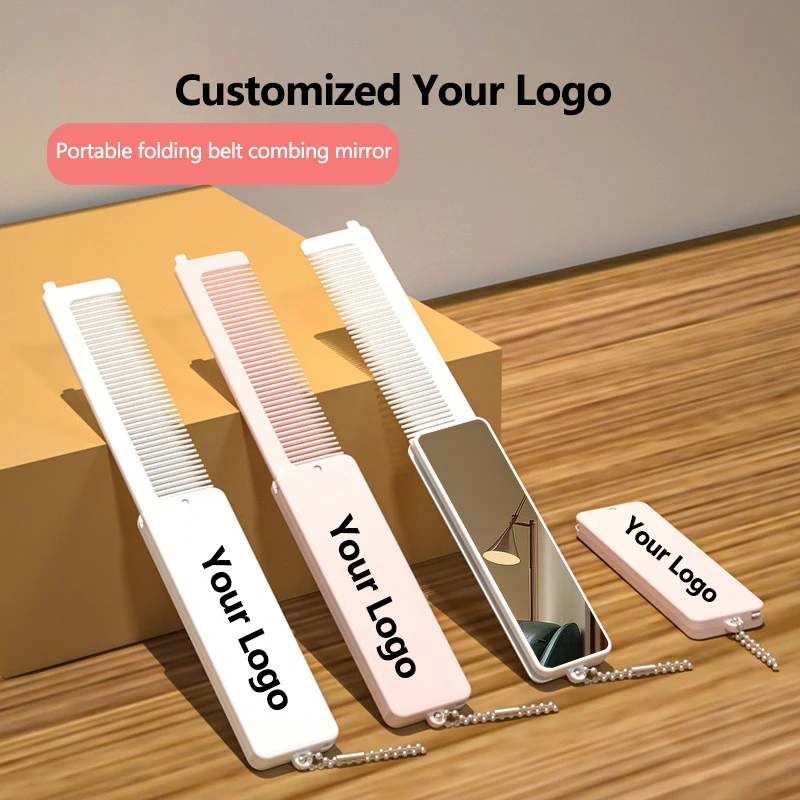 【Logo Custom】50Pcs Customized Portable Mini Mirror Comb for Easy Makeup Repair Hair Styling Customized Gifts for Enterprises