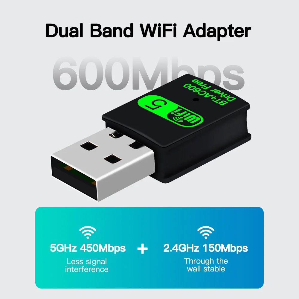 600Mbps BT 4.2 Mini USB WiFi Wireless Adapter Dongle Dual Band 2.4G/5Ghz Wlan Network Card 802.11AC For PC Laptop Windows 7/8/10