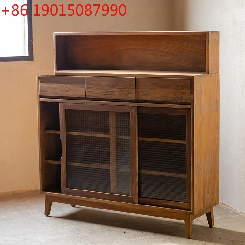 Pure solid wood dining side tea cabinet multi-functional creative edge modern simple storage drawer wine cabinet