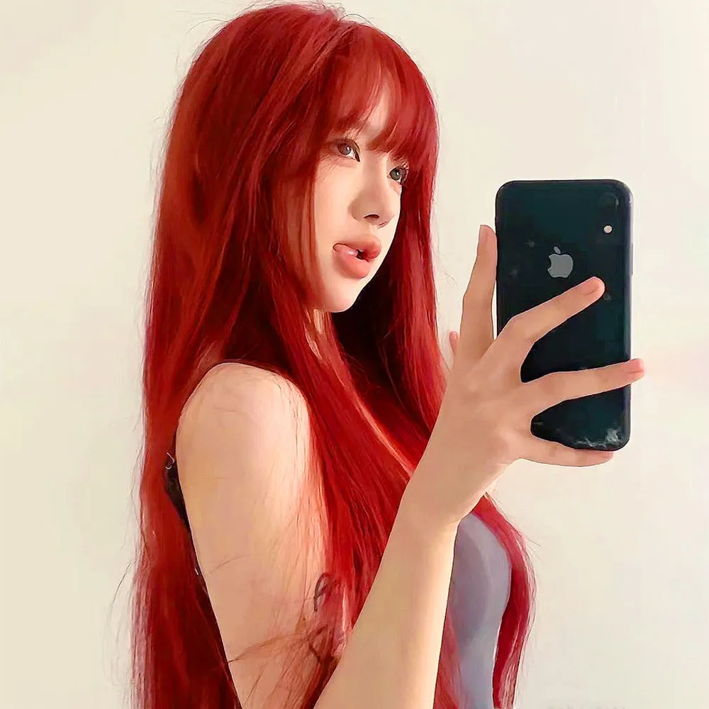 Sea King red wig full head cover female long hair female whole top Spice girl jk color one-size-fits-all long straight hairstyle