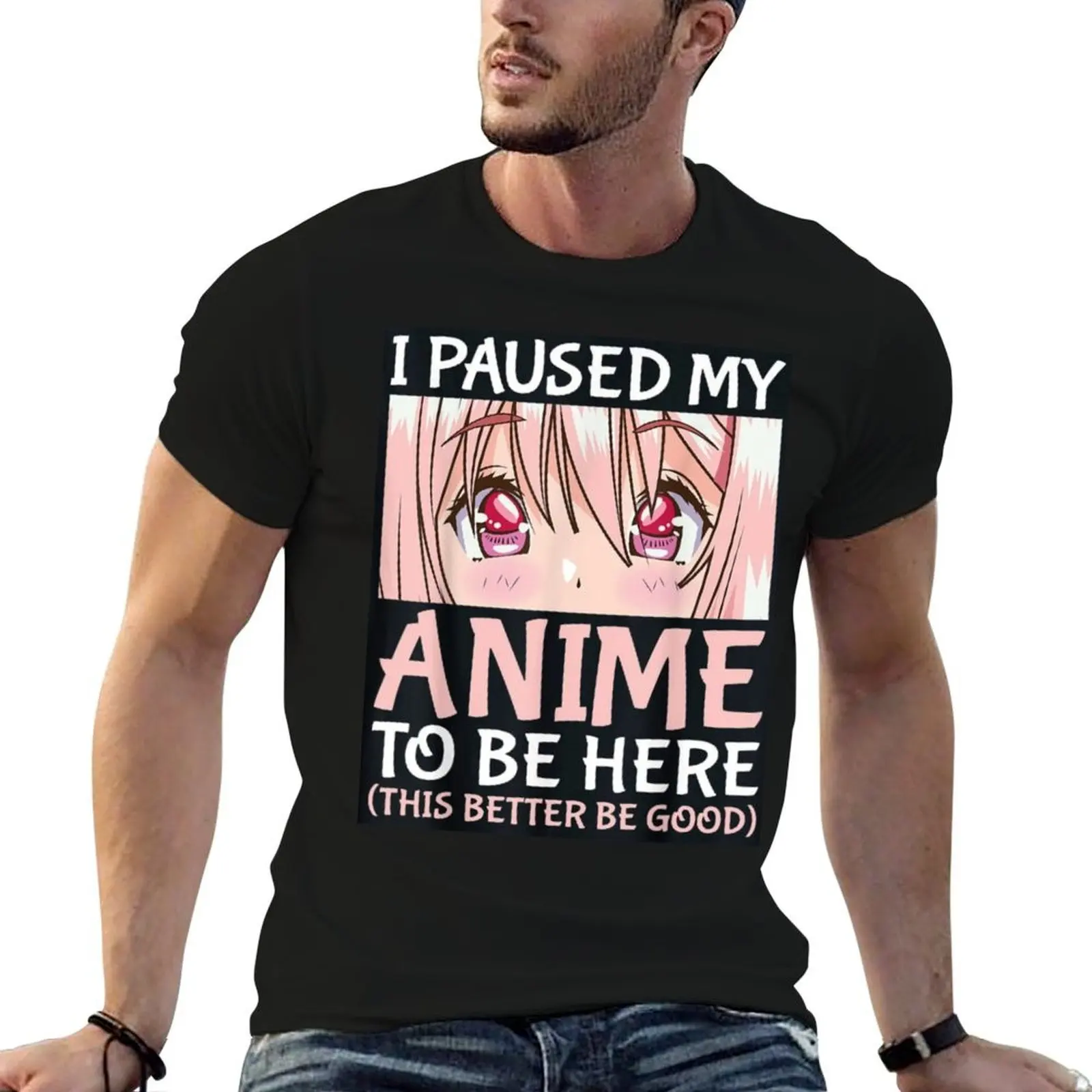I paused my anime to be here otaku T-Shirt blue archive summer tops Men's cotton t-shirt