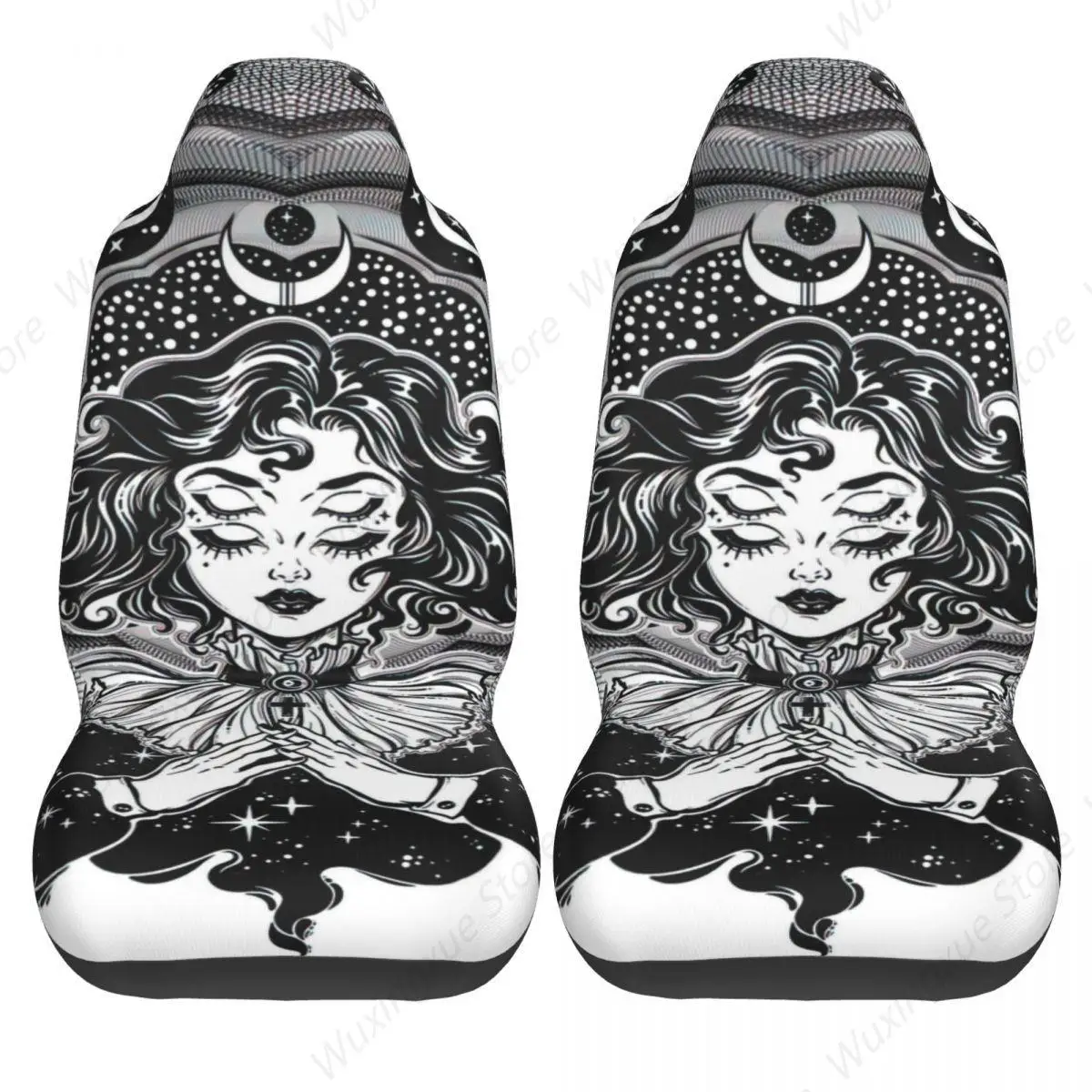 Gothic Girl Portrait With Four Eyes Car Seat Cover Custom Printing Universal Front Protector Accessories Cushion Set