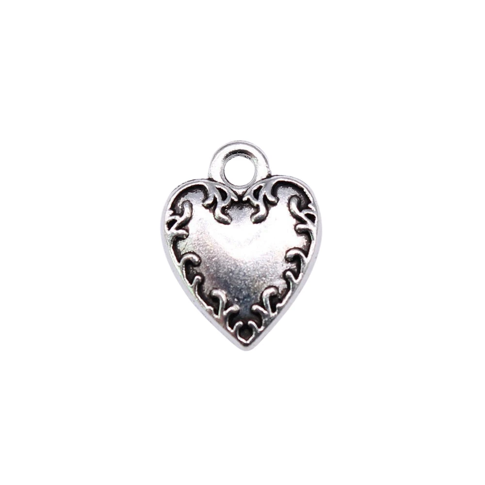 40pcs/lot 13x9mm Heart Charms For Jewelry Making Antique Silver Color 0.51x0.35inch