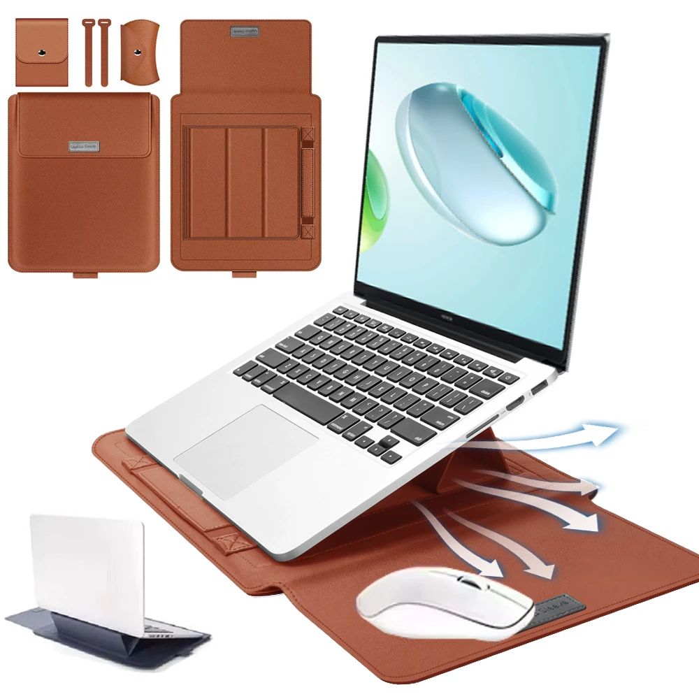 

for Honor X14 Plus 2025 Laptop Bag Flip Sleeve Foldable Stand Mousepad Belt for Cable Pouch for Mouse Charger Carry Case