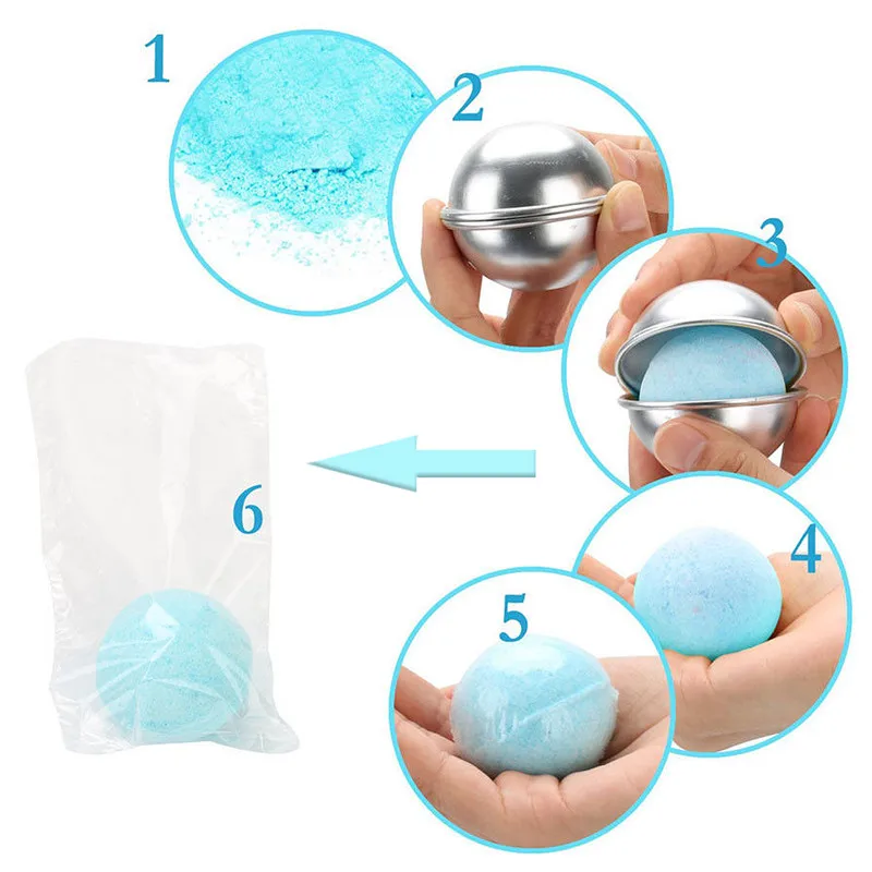 6pcs /set 3 Size DIY Semicircle Sphere Bath Salts Bomb Molds Aluminum Alloy Ball Sphere Bath Bomb Mold Cake Baking Pastry Mould