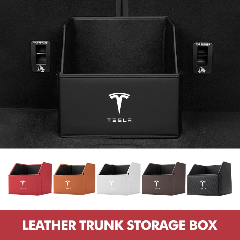 Leather Car Trunk Storage Box Multiuse Large Capacity Tool For Tesla Model 3 Y S X Roadster