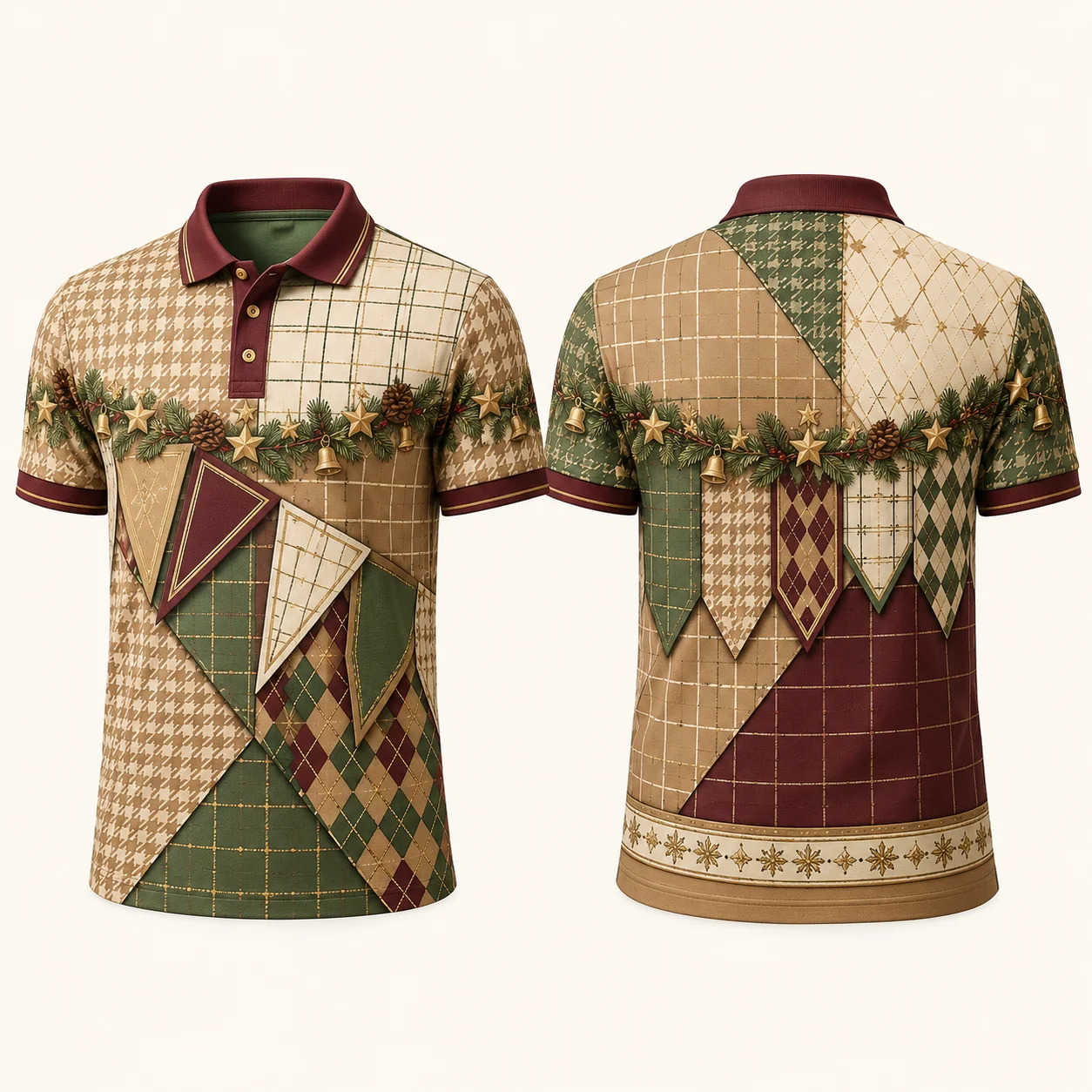 Christmas Vintage Academy 3D Print Polo Shirt Baroque Plaid Short Sleeve Men Retro Collegiate Holiday Casual Wear