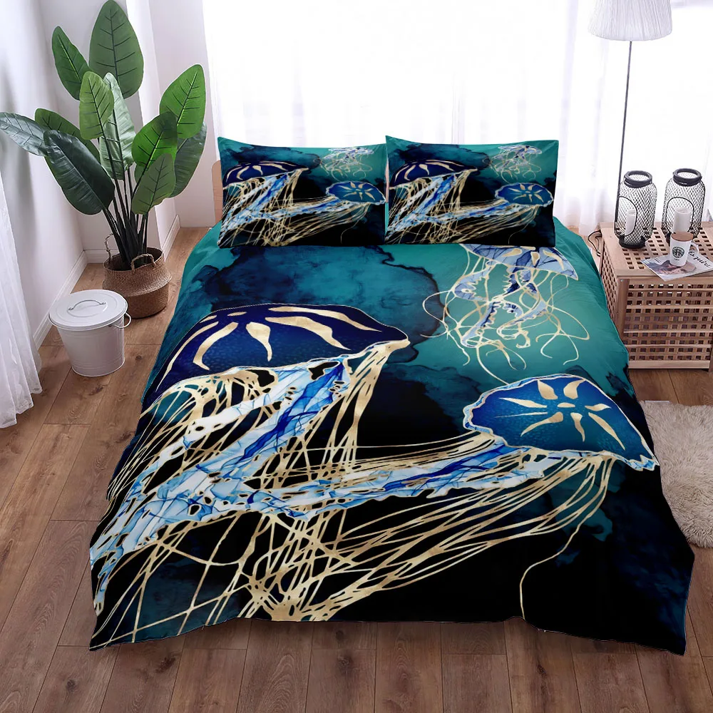 

Golden Jellyfish Forest Bedding Set King Queen Double Full Twin Single Size Bed Linen Set