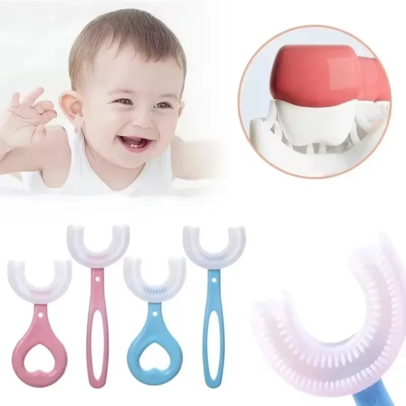 Kids Teeth Oral Care Toothbrush Children Deep Cleaning Brush 360 Degree U-shaped Child Toothbrush Teethers Brush Soft Silicone