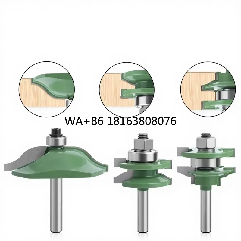 8mm Shank Frame & Panel Router Bit 3-Piece Set, Cabinet Door Tenon Cutter Kit for Woodworking Woodworking Machinery Parts